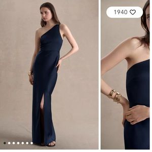 Anthropologie BHLDN One Shoulder Satin Side-Slit Gown